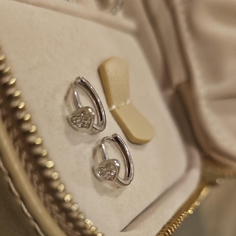 White Gold With Duamonds Heart Hoop Earrings